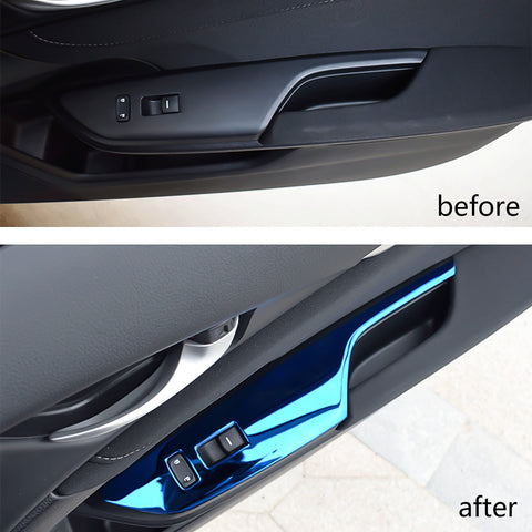 Blue Interior Armrest Window Rise Lift Down Control Switch Door Lock Panel Cover Trim Stainless Steel Accessories for Honda Civic 10th Gen 2016 2017 2018 2019 2020