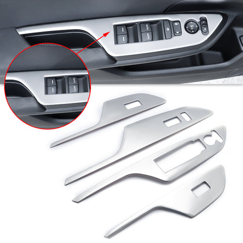 Silver Interior Armrest Window Rise Lift Down Control Switch Door Lock Panel Cover Trim Stainless Steel Accessories for Honda Civic 10th Gen 2016 2017 2018 2019 2020