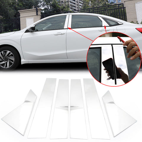 6pcs Chrome Exterior Side Door Window Pillar Posts Molding Pre-Cut Cover Trims For Honda Civic 10th Gen 2016 2017 2018 2019 2020