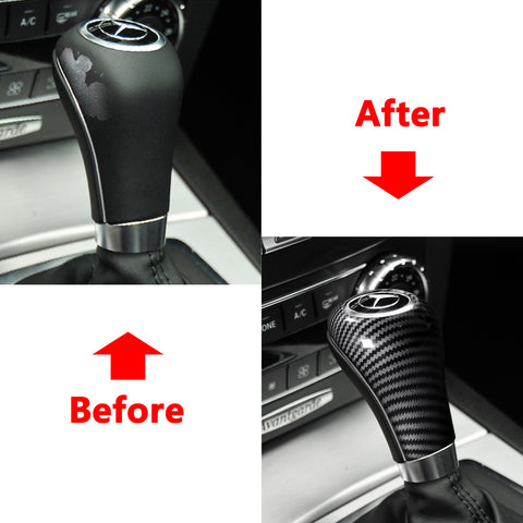 Carbon Fiber Pattern Gear Shift Knob Cover Trim for Mercedes Benz C/A/E/G Class CLS Class, 1 pc