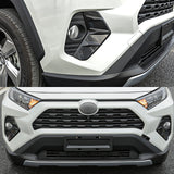 Set Carbon Fiber Style Exterior Front Grille Stripe Logo Ring Headlight Eyelid Fog Light Accessories Cover Trim Combo Kit, Compatible with Toyota Rav4 2019-2024