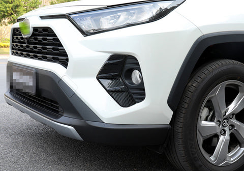 Carbon Fiber Pattern Front Fog Light Lamp Cover Molding Trim For Toyota RAV4 2019-2024
