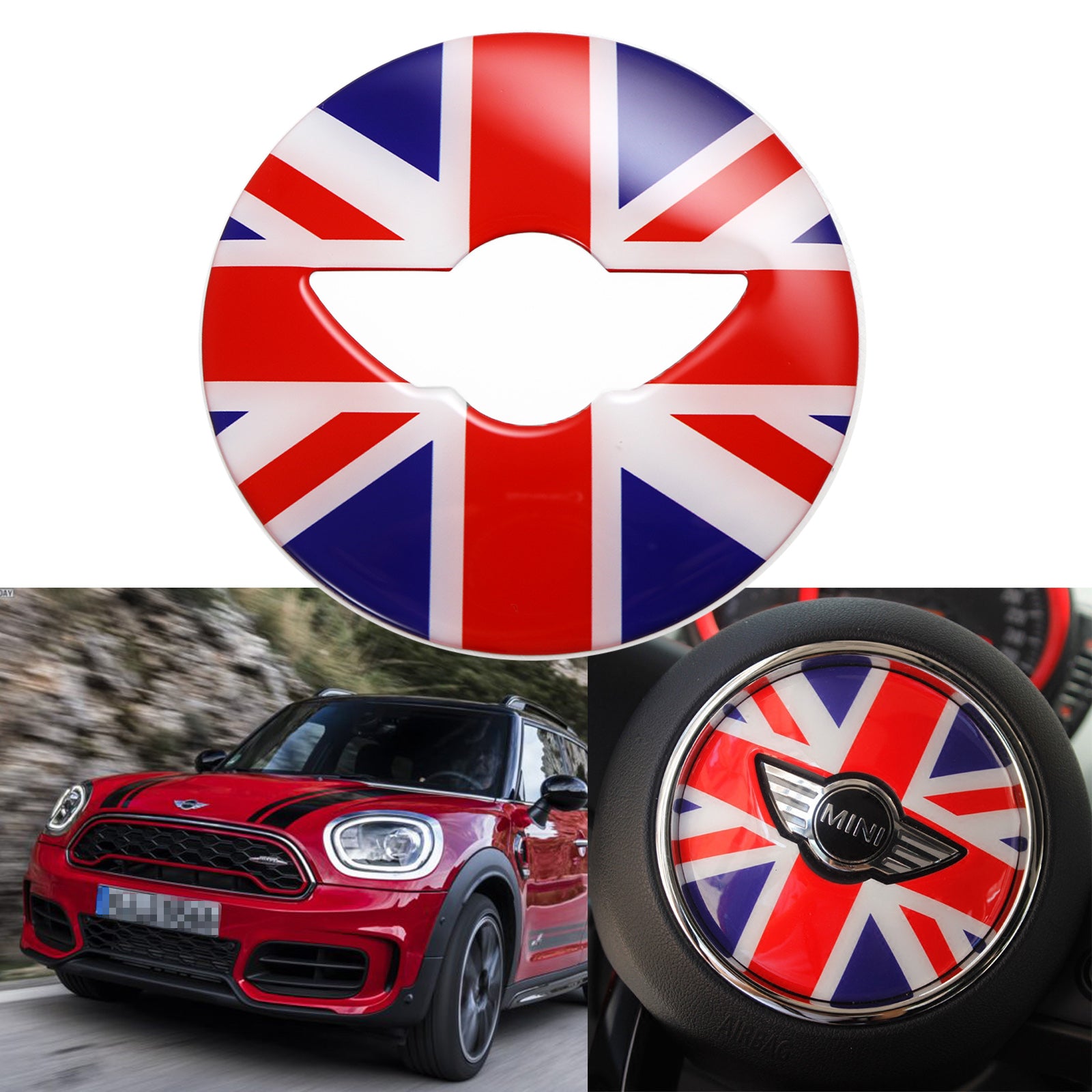 Red Blue Union Jack UK Flag 3D Steering Wheel Decal Sticker For 2014 2