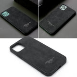 Matte Black Alcantara Suede Leather Protective Skin For Apple iPhone 12 Pro Shockproof Anti-Fall Protective Case (Mustang Logo Style)