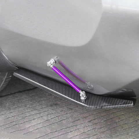 Rear Bumper Canard Diffuser Splitter Valence Spoiler Fin Lip Trim Universal Fit (Carbon Fiber Pattern) with Purple Adjustable 6"-9" Support Rods