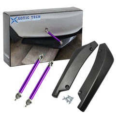 Rear Bumper Canard Diffuser Splitter Valence Spoiler Fin Lip Trim Universal Fit (Carbon Fiber Pattern) with Purple Adjustable 6"-9" Support Rods