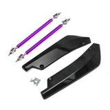 JDM Universal Rear Bumper Canard Diffuser Splitter Valence Spoiler Fin Lip Trim, Glossy Black with Adjustable 6"-9" Support Rod -Purple