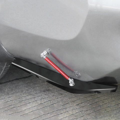 JDM Universal Rear Bumper Canard Diffuser Splitter Valence Spoiler Fin Lip Trim, Glossy Black with Adjustable 6"-9" Support Rod -Red