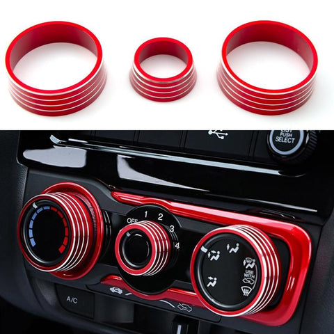 3pcs Aluminum Air Condition Switch Knob Volume Knob Trim Ring for Honda Fit Jazz 2014-2017 Red/ Blue/ Silver