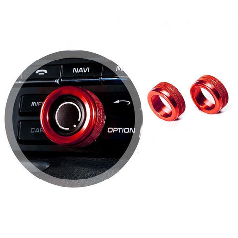 2pcs Red/ Blue/ Silver Anodized Aluminum AC Climate Control Knob Ring Volume Knob Decor Cover for Porsche Cayenne Macan Boxster Cayman 911 718 Panamera