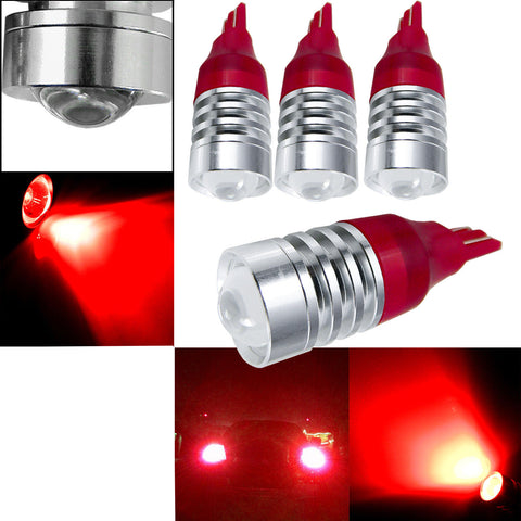 4x 921 912 T10 Projector Lens Red LED Bulbs for Backup Reverse Lights High Power