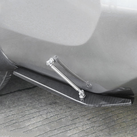 JDM Universal Rear Bumper Canard Diffuser Splitter Valence Spoiler Fin Lip Trim, Carbon Fiber Pattern with Adjustable 6"-9" Support Rod -Silver