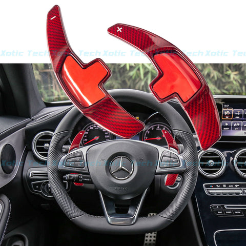 One Set Real Pure Carbon Fiber 3D Steering Wheel DSG Paddle Shifter Extension Direct Fit 2015-up Mercedes Benz C E CLA GLA GLC W205 W213 X205 W117 X156