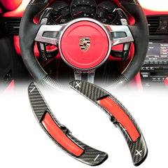 Paddle Shifter Extensions PDK For 2016-17 Porsche Cayenne Macan Panamera Boxster GT3 911[Carbon Fiber/Red Aluminum ]