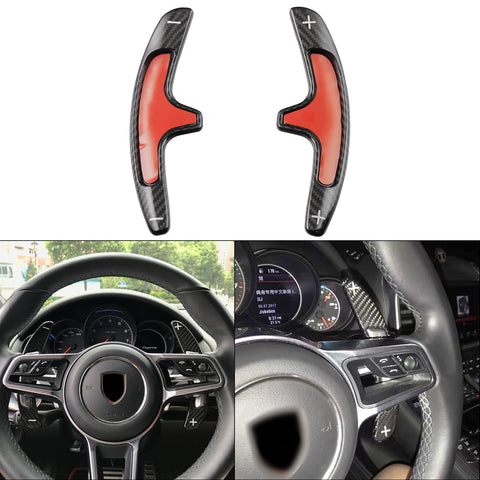 Carbon Fiber PDK Paddle Shifter Extensions For 2009-16 Porsche 911 Boxster Cayenne Panamera Black/ Red