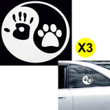 3pcs Chinese Yin Yang Human Hand Dog Paw 5" Die Cut Stickers For Drift Car Truck SUV Window Funny Decal Reflective Vinyl