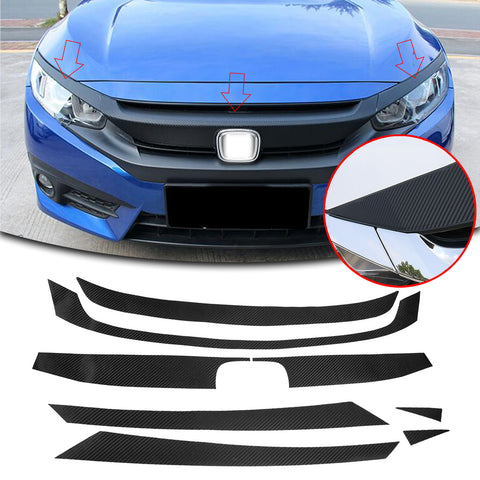 Carbon Fiber Style Front Bumper Grille Decals Stickers For Honda Civic 2016-2021
