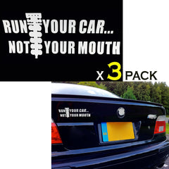 3pcs RUN YOUR CAR NOT MOUTH DRAG RACE CHEVY Car Window Die-Cut Graphic Vinyl Decals for SUV Truck Car Bumper, Laptop, Wall, Mirror, Motorcycle
