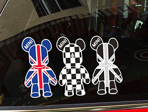 3 Pcs Mini Cooper Cute Cool Gloomy Bears Robot Red Black Blue Exclusive Car Window Reflective Decals Stickers For Car Truck Window Trunk Door or Laptop refrigerator