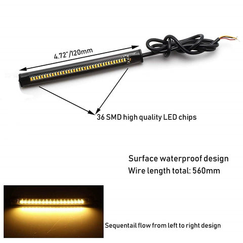 2pcs Switchback White Amber Sequential LED DRL Turn Signal Light Strip 36-SMD Waterproof Adjustable LED Light Bar Kit for Motorcycle