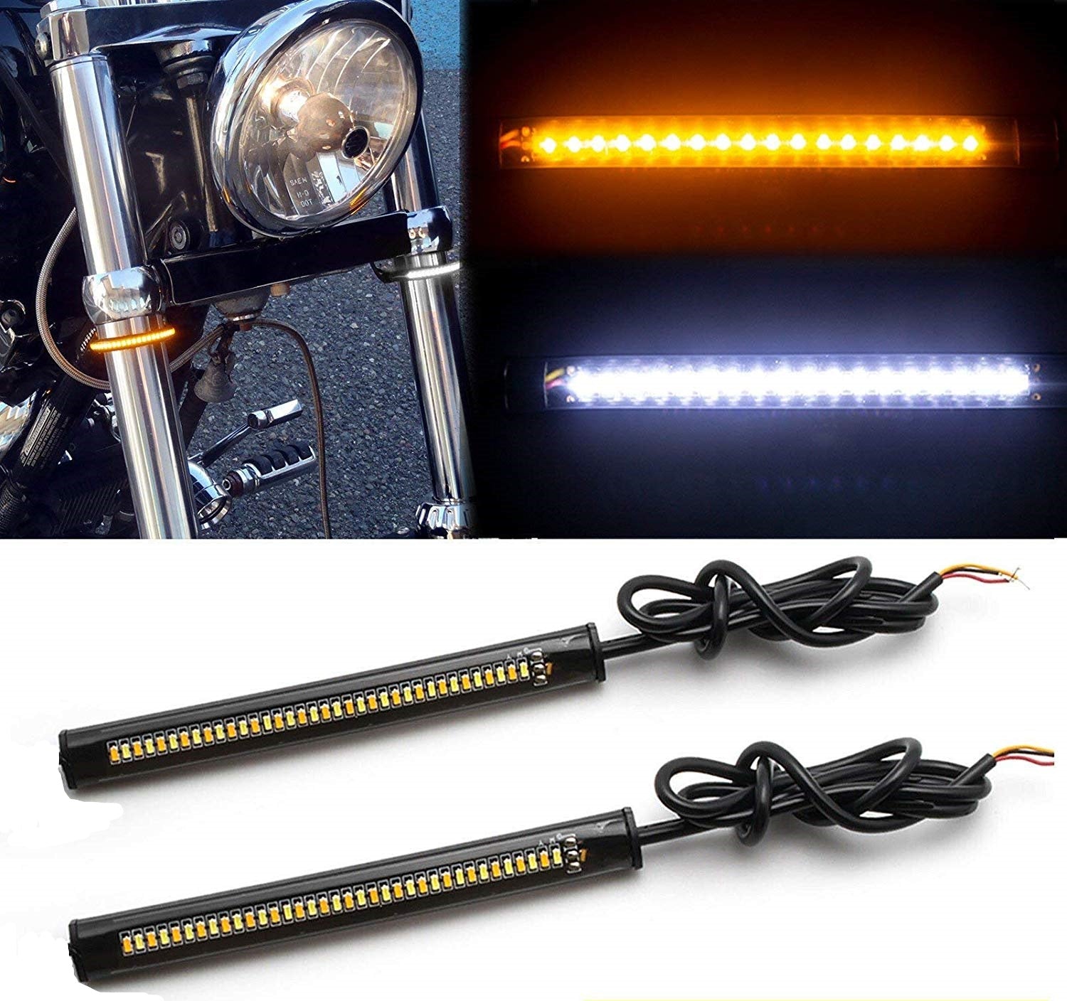 2pcs Switchback White Amber Sequential LED DRL Turn Signal Light Strip ...
