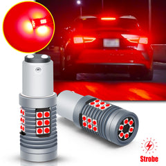 2x 1157 Red LED Strobe Flash 5 Times Brake Blink Rear Light Bulbs Bright Warning