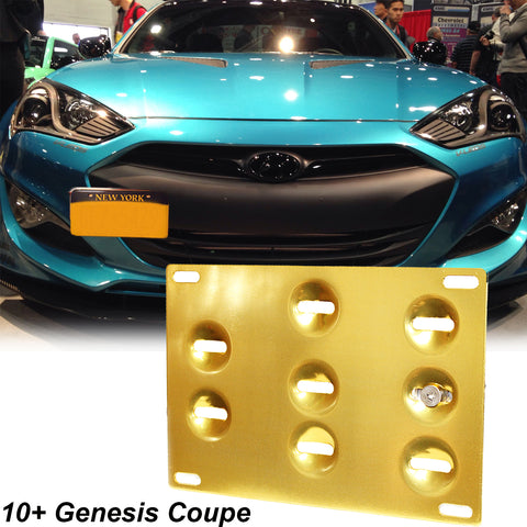 1X Front License Plate Bumper Mount Bracket Adapter Holder for 2010+ Hyundai Genesis Coupe [Black/Gold]