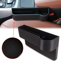 Black Leather Console Side Pocket Organizer, Car Seat Catcher w/Cup Holder Compatible With Drinks, Key, Wallet, Phone, Sunglasses, etc