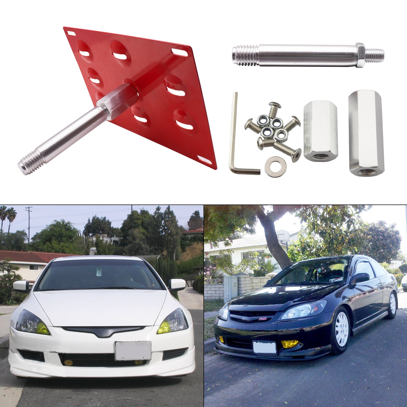 RED Tow Hook License Plate Mounting Holder Adapter Fit Honda Fit Insig