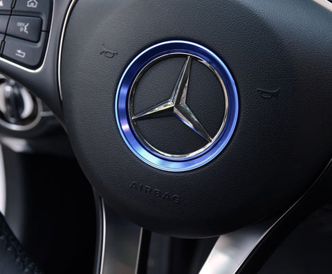 Blue Steering Wheel Logo Volume Ring Cover For Mercedes-Benz C CLA GLE 2015-up