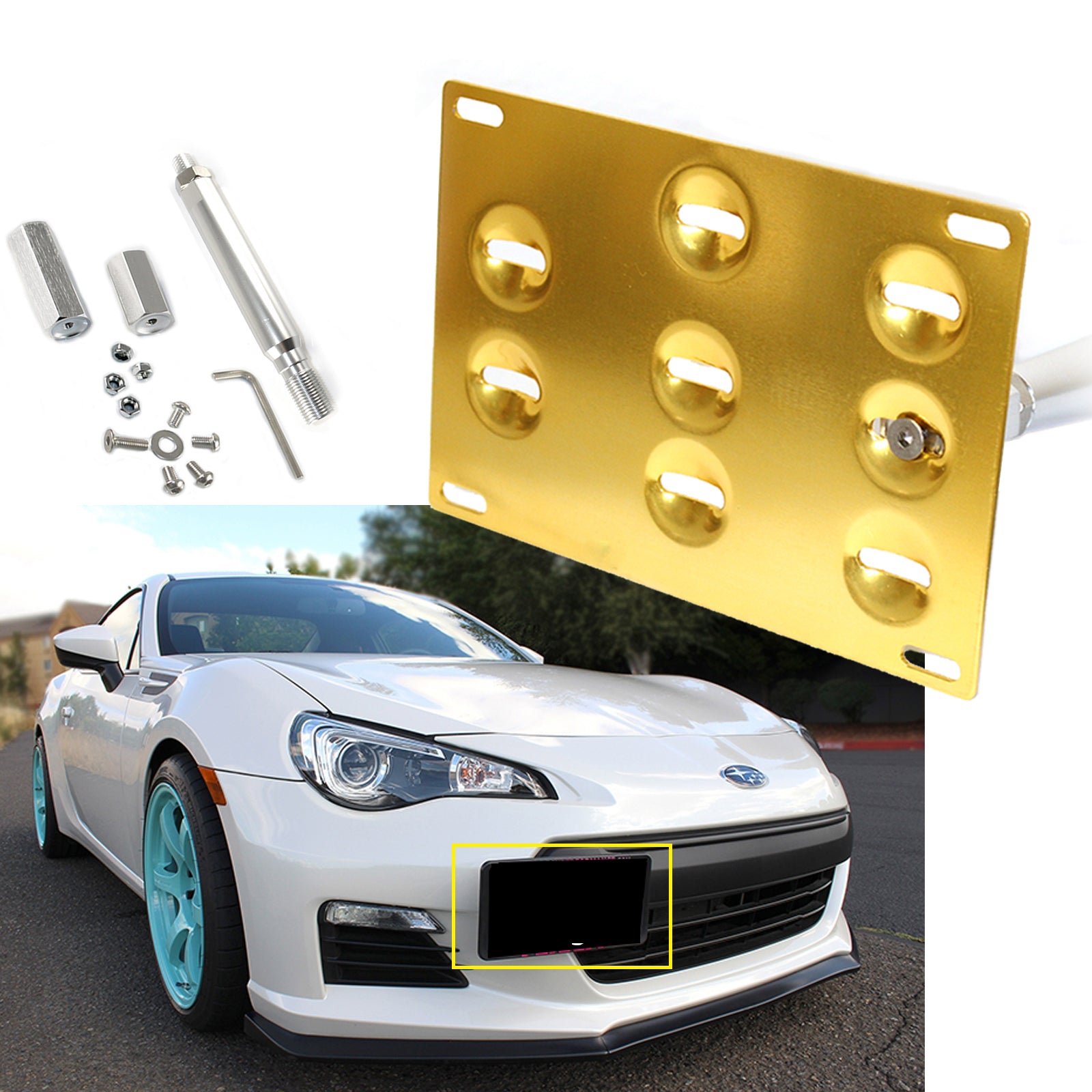 GTP Front Tow Hook License Plate Bracket for Toyota 86 Scion Frs, Subaru BRZ, 15-up Forester WRX/STI Bumper Relocator