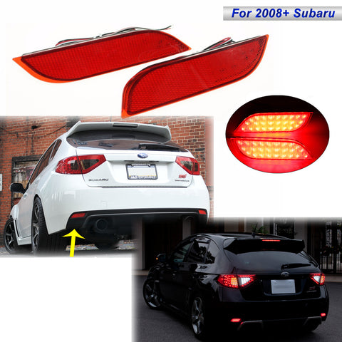 2pcs Red LED Lens Bumper Reflector Tail Brake Light Stop Light For 2008+ Subaru WRX STI etc