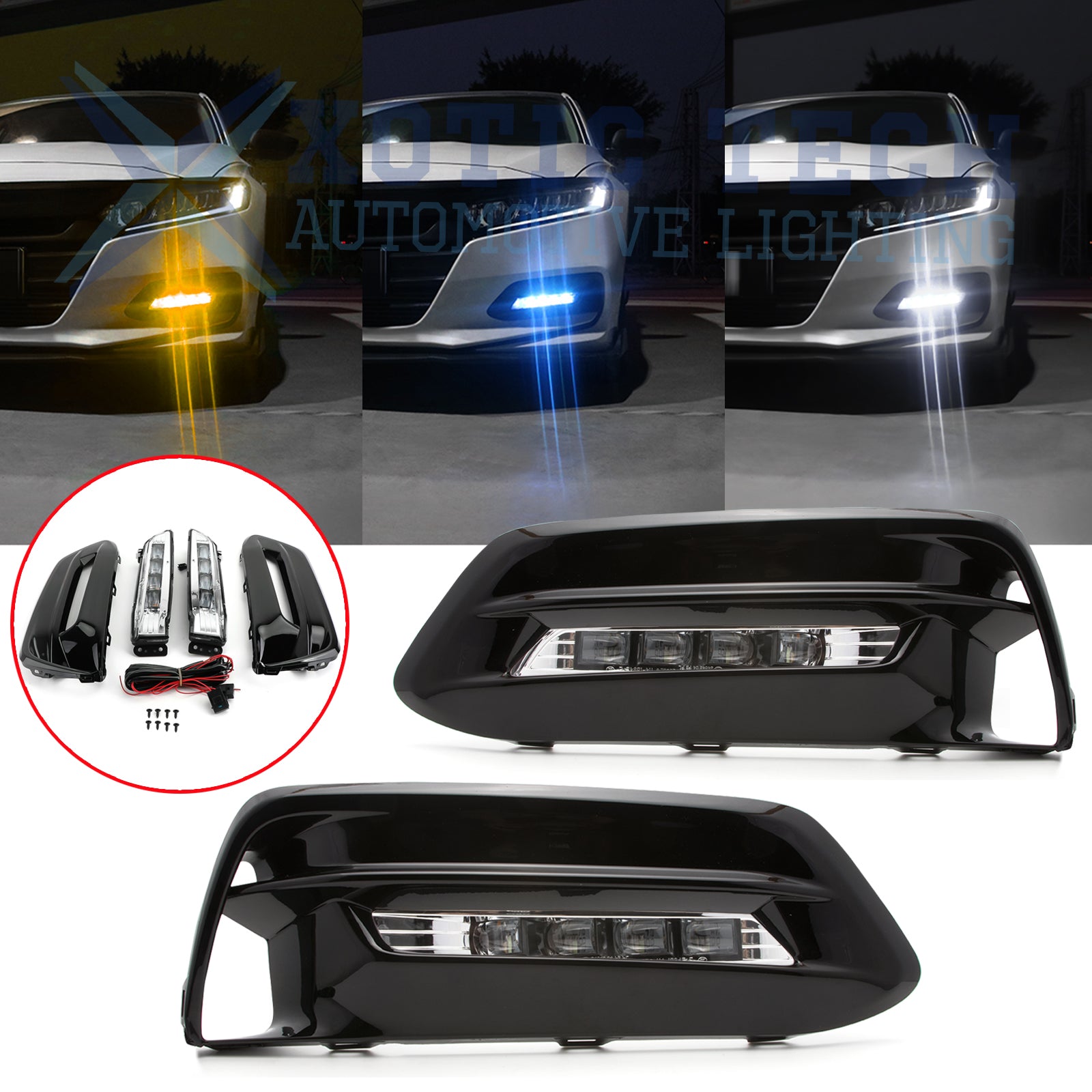 Fog Lights Honda Civic LED Fog Lights & Bezels With Harness For 2018-2020 Honda Accord Sedan - Pair Cold White LED Driving Lights - Foto 4