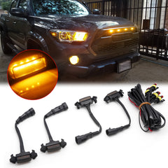 4pcs Smoked Lens Amber LED Front Grille Lighting Assemblies Kit Compatible with Toyota Tacoma 2016-2021 w/TRD Pro Grill or RAV4 2019-2021