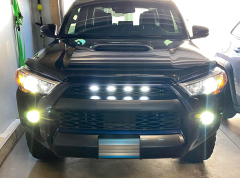 4pcs Smoked Lens White LED Front Grille Lighting Assemblies Kit Compatible with Toyota Tacoma w/TRD Pro Grill 2016-2021 RAV4 2019-2021