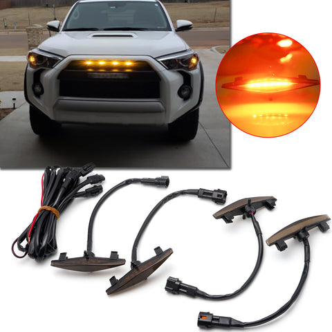 4pcs LED Amber Front Grille Lighting Assemblies Kit for 2014-2019 Toyota 4Runner TRD Pro Grille SR5 TRD off-road Limited TRO Pro - Smoked Lens