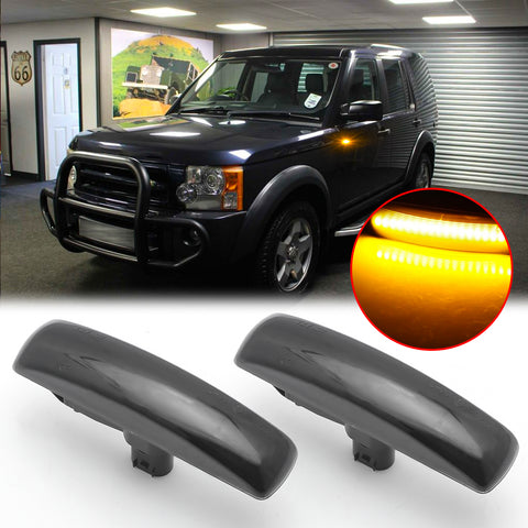 Smoked Dynamic LED Front Fender Side Marker Light Turn Signal Lamp Assembly Replacement For Range Rover Sport LR3 LR4 Discovery 3/Discovery 4 LR2 Freelander 2, Replace OEM Sidemarker Lamps