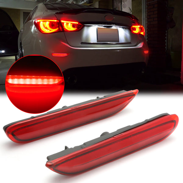 thumbnail image 2 of 3-in-1 LED Rear Bumper Reflector Brake Light For Infiniti Q50 / QX / Nissan – Red Lens 2 of 5