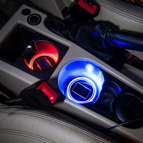 2pcs LED Car Cup Holder Lights 7 Colors Solar Changing USB Charging Mat Luminescent Cup Pad,Auto Interior Atmosphere Lights Lamp