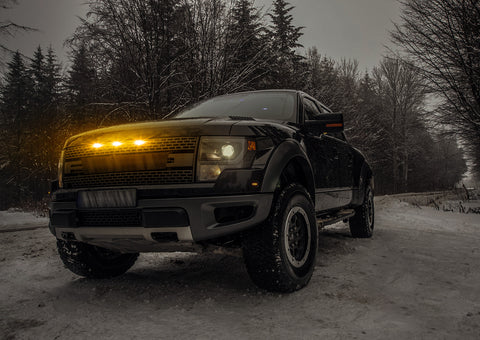 Smoked Lens Amber LED Grille Running Lights Compatible With Ford Raptor 10-14 & 17-up (Powered by 12 Pieces of SMD LED Lights)