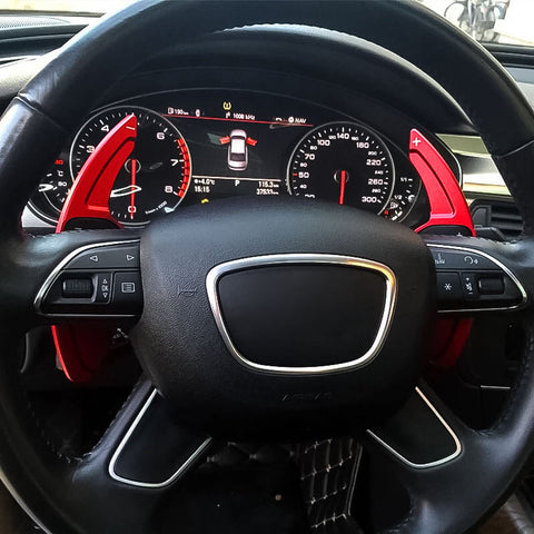 Steering Wheel Paddle Shifter Cover Trim, CNC Aluminum Alloy, Compatible With Audi A3 A4 A5 A6 A7 A8 S3 S4 S5 S6 S7 S8 RS3 RS6 Q3 Q5 SQ5 Q7 (Red)