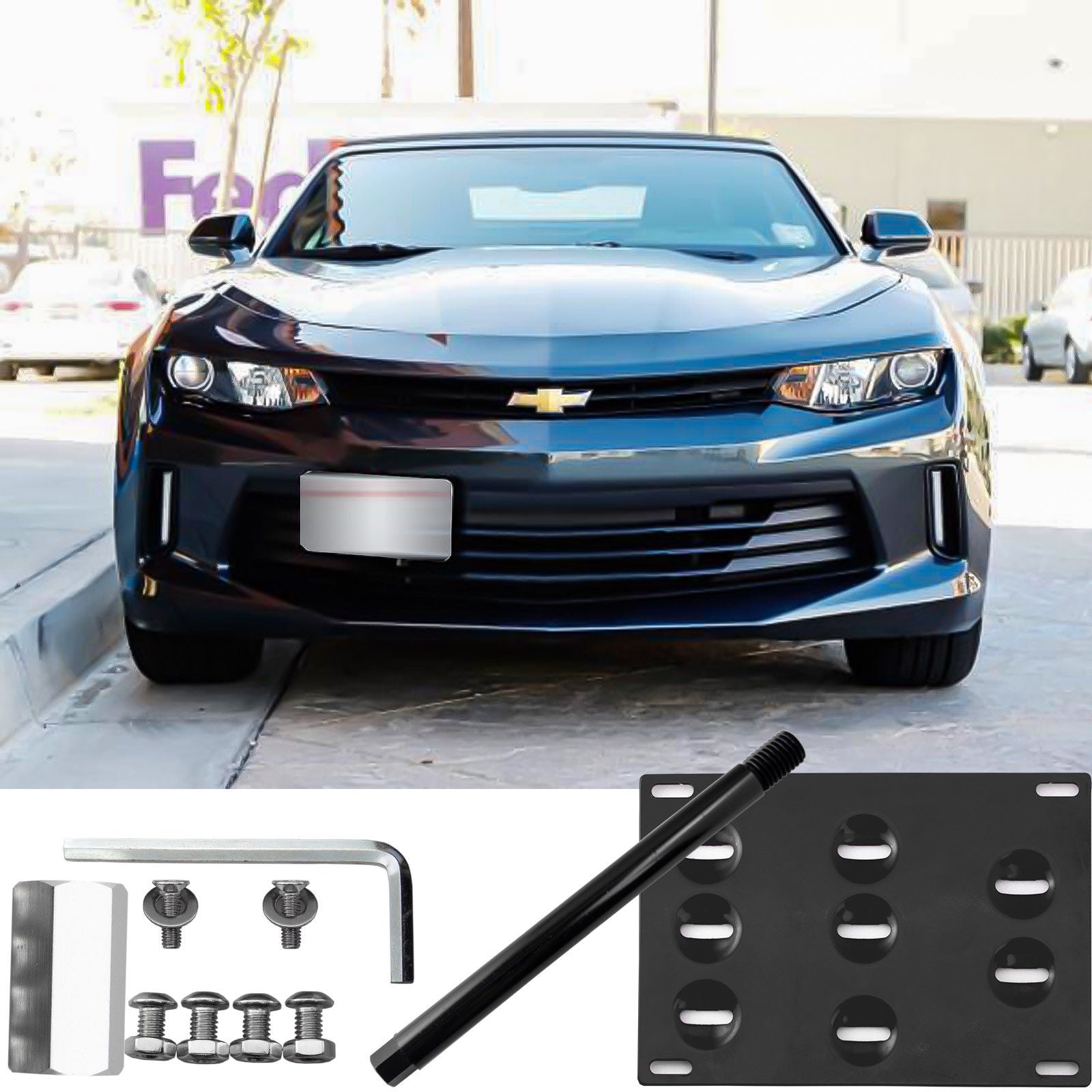 Front Bumper License Plate Tow Hook Bracket Kit for Chevy Camaro
