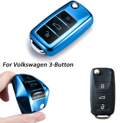 Blue/ Red/ Silver TPU Keyless Smart Key Fob Cover Full Protection Case for Volkswagen 3-button Key