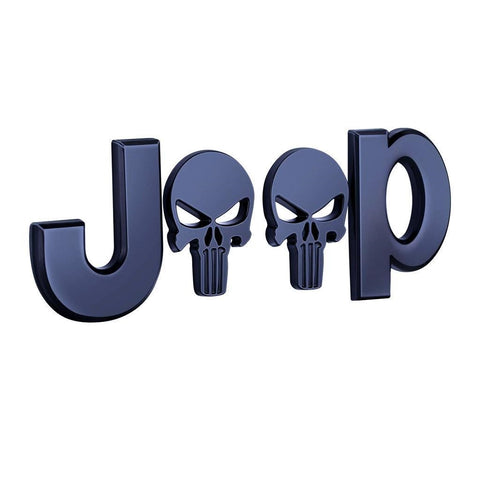 3D Letter Emblem Punisher Skull Sticker Car Body Rear Badge Decal for Jeep Wrangler Compass Black/ Silver