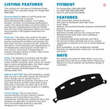 Center Console Dashboard Mat Pre-cut Non-Slip Sunshield Sun Glare Protector Dash Carpet Pad Black Cover Compatible with Dodge Ram 1500 2500 3500 2002-2005