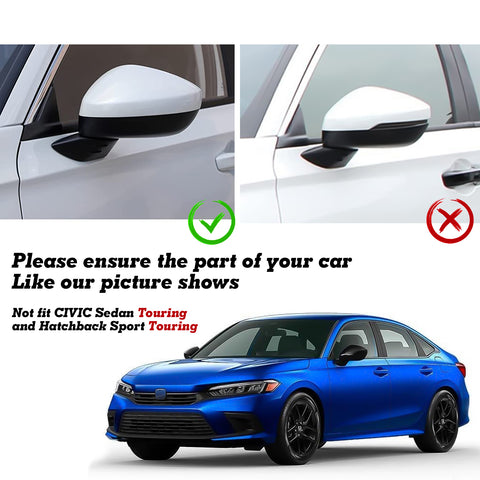 2Pcs Glossy Black Rearview Side Mirror Cover Trim Protector For Honda Civic 11th