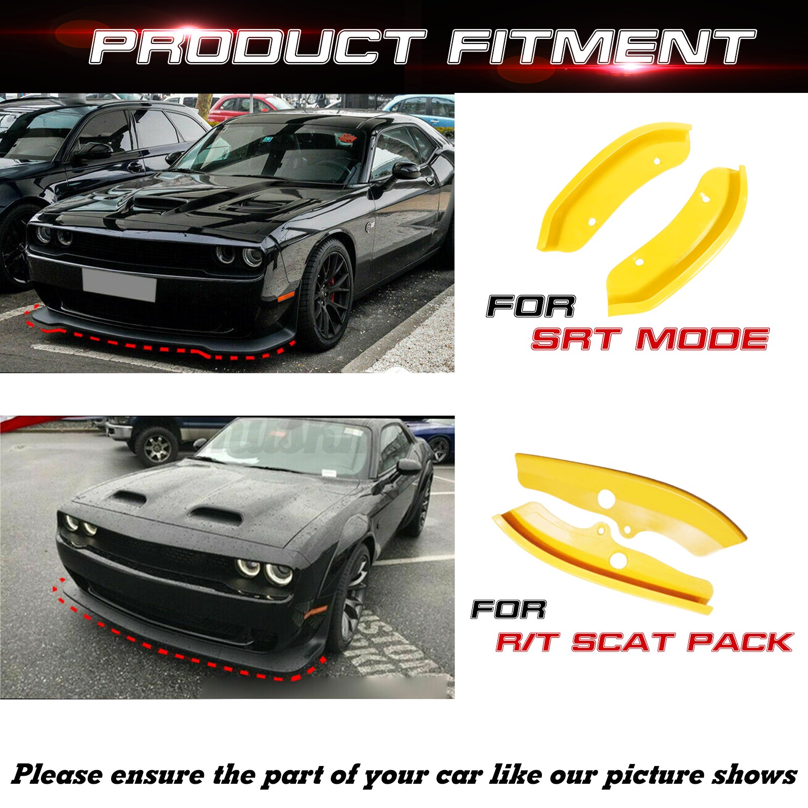 Yellow Front Bumper Lip Splitter Cover Trim For 15+ Dodge Challenger  Accessories 