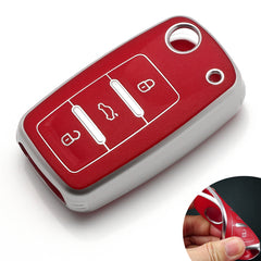 Key Fob Cover for VW Volkswagen Golf GTI Passat Beetle Tiguan Polo EOS Jetta MK1-MK6 3 Buttons,Soft TPU Full Protection Key Shell Case Smart Remote Entry,Red