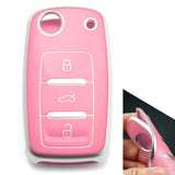 Key Fob Cover for VW Volkswagen Golf GTI Passat Beetle Tiguan Polo EOS Jetta MK1-MK6 3 Buttons,Soft TPU Full Protection Key Shell Case Smart Remote Entry,Pink