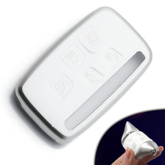 Key Fob Cover for Range Rover Evoque Velar Discovery Sport Land Rover LR2 LR4 Freelander,Jaguar XF XJ XE F-PACE F-TYPE 5 Buttons,Soft TPU Protective Key Shell Case Smart Remote Entry,White